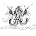 Dragon in a thunderstorm with lightning tattoo design idea