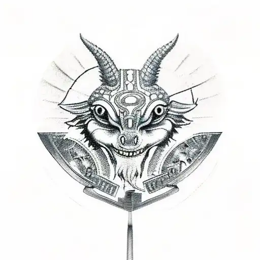 Bößausschauendes Anubis Gesicht, Anch Symbol, Horus Auge, Skarabäus Käfer, Pyramiden, Sand, Gruselig, mythisch tattoo design idea