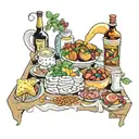 table full of food  tattoo design idea
