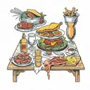 table full of food  tattoo design idea