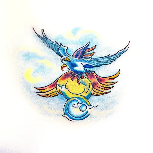phoenix flying in the clouds with open wings tattoo design idea