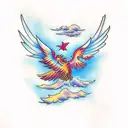 phoenix flying in the clouds with open wings tattoo design idea