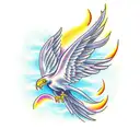 phoenix flying in the clouds with open wings tattoo design idea