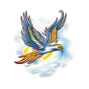 phoenix flying in the clouds with open wings tattoo design idea