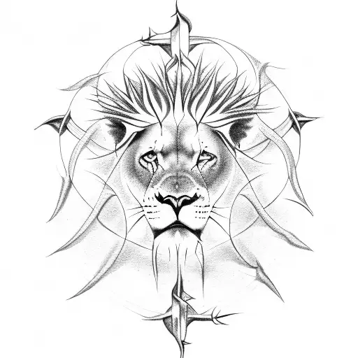 crown of thorns lion with heartbeat music bible verse  tattoo design idea