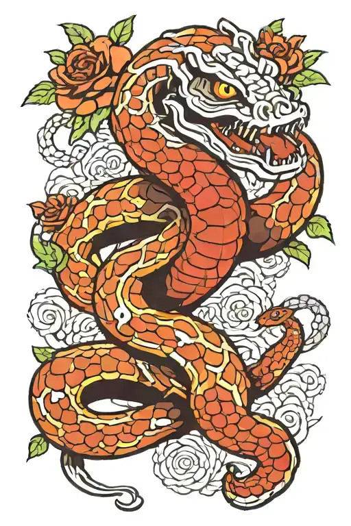 a zombie snake with mushrooms growing from it's body tattoo design idea