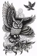 owl with wings tattoo design idea