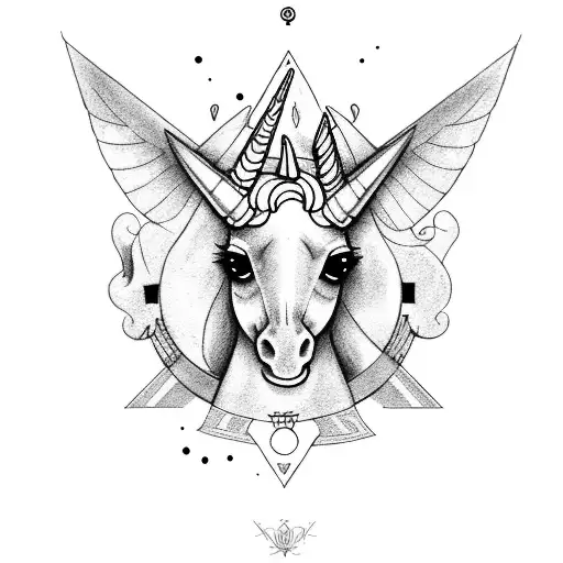unicornio con las palabras Eva Sophia. el punto es el cuerno tattoo design idea