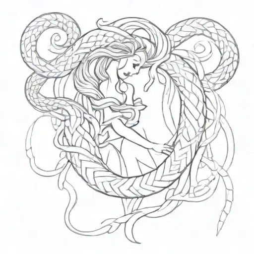 Beauty and the beast snake intertwined tattoo design idea