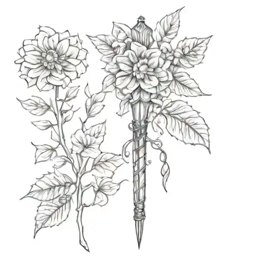 harry potter wand with flowers growing tattoo design idea