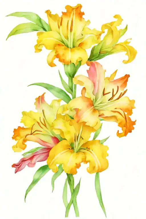 gladiolus, aster, carnation and marigold flower intertwined tattoo design idea