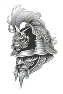 black and gray samurai helmet tattoo design idea