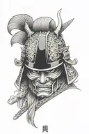 black and gray samurai helmet tattoo design idea