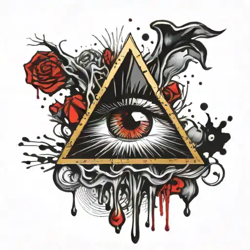 Gold silver and black Beating Heart melting and dripping blood. Crystal and gemstone backdrop. all seeing eye tattoo design idea