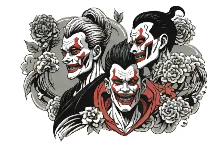 Hisoka as comedy and tragedy mask surrounded tattoo design idea