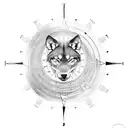 A blackwork tattoo featuring a wolf, lion, and raven intertwined in a nautical compass tattoo design idea