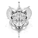 A blackwork tattoo featuring a wolf, lion, and raven intertwined in a nautical compass tattoo design idea