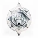 A blackwork tattoo featuring a wolf, lion, and raven intertwined in a nautical compass tattoo design idea