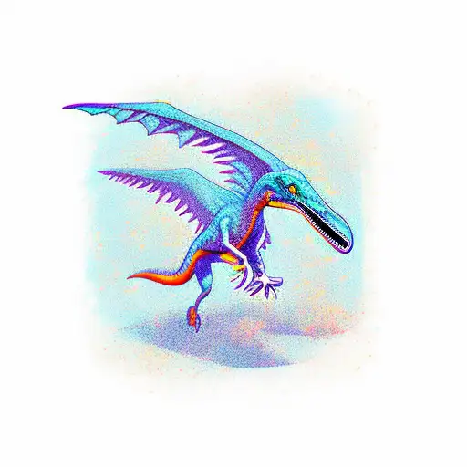 acrylic pterodactylus with nice colors. warm soaring dinosaur tattoo design idea