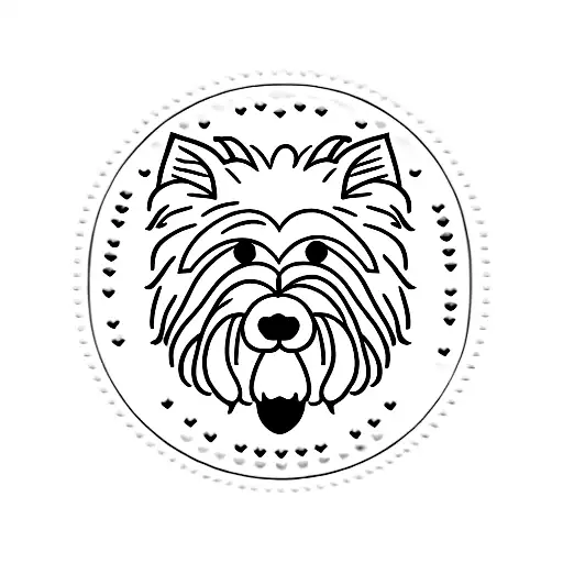 postage stamp with a shaggy dog with pointy ears in the middle tattoo design idea