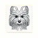 square postage stamp with a shaggy dog with pointy ears in the middle tattoo design idea