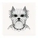 square postage stamp with a shaggy dog with pointy ears in the middle tattoo design idea