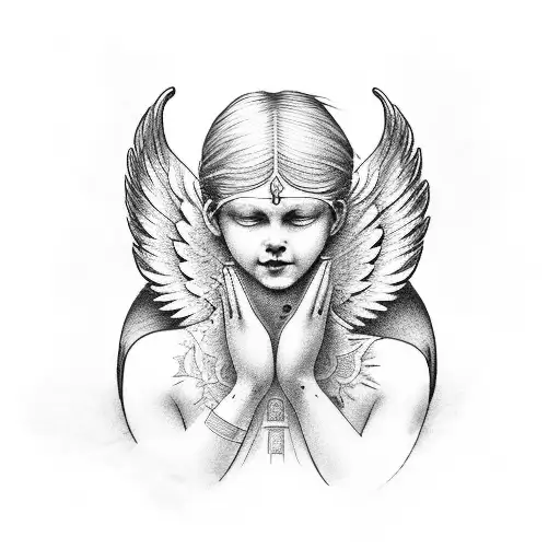 Religious angel with a tear falling on one side and laughter on the other side tattoo design idea