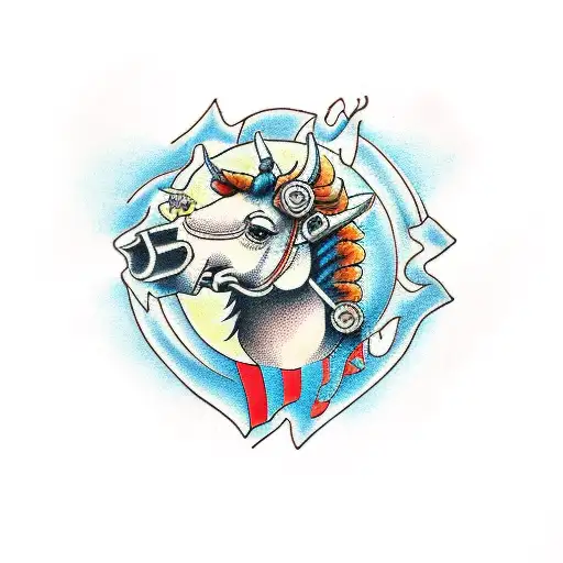 rocking horse bison gun tattoo design idea