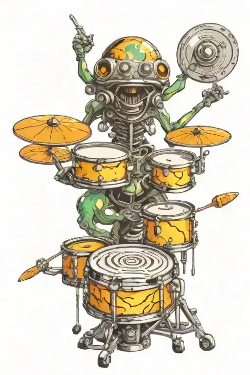 ufo play drum set tattoo design idea