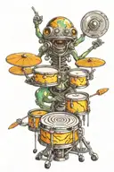 ufo play drum set tattoo design idea