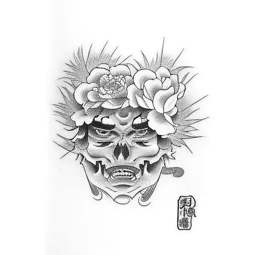 man with flowers arownd him tattoo design idea