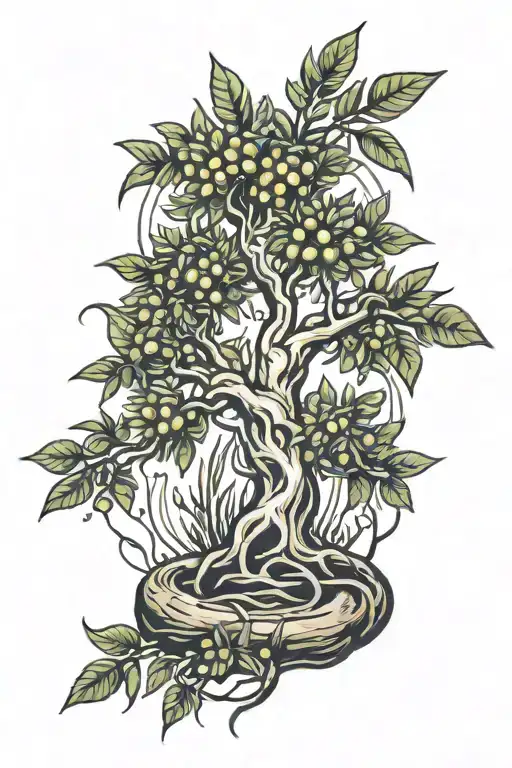 Roots and olive tree tattoo design idea