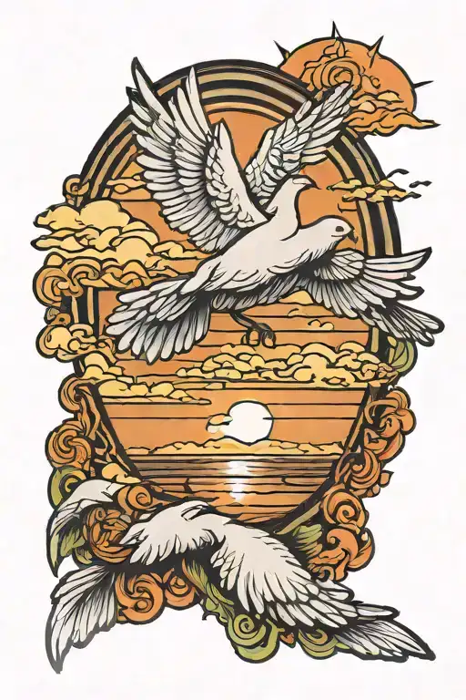 Freedom Dove Sunset Clouds tattoo design idea