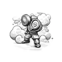 small solider, with clouds money, hard work, love, cars tattoo design idea