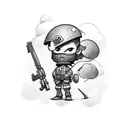 small solider, with clouds money, hard work, love, cars tattoo design idea