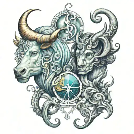 Aquarius and Taurus combined tattoo design idea