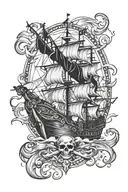 pirate ship from steering wheel surrounded tattoo design idea