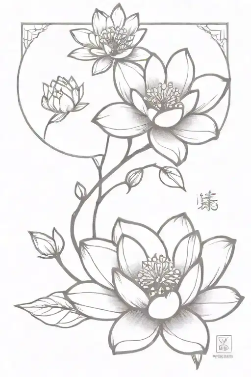 cherry blossoms and lotus flower separate  tattoo design idea