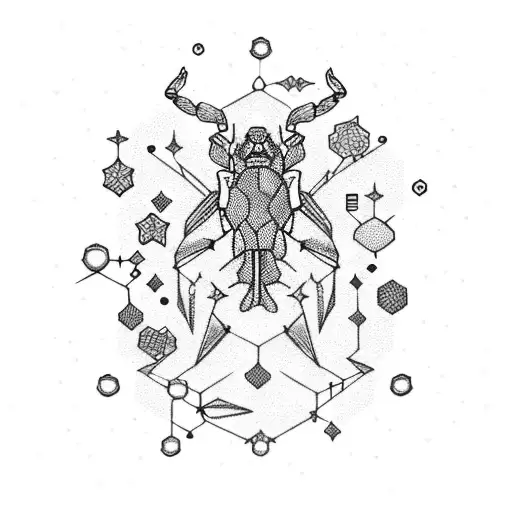 A constellation of Scorpio made up of glowing stars, with a school of light fish swimming around it tattoo design idea
