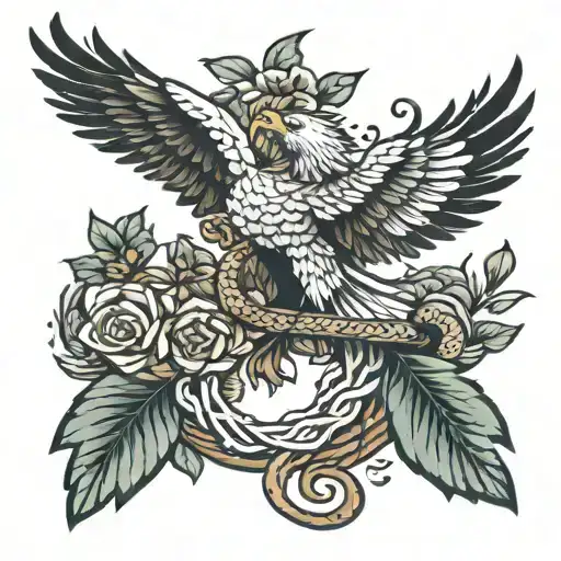 , wrapped around laurels and an  eagle grappling with a snake tattoo design idea