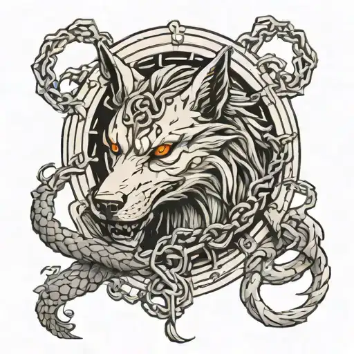 fenrir in chains hel goddess of death world serpent tattoo design idea