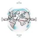 A gym dumbbell intertwined with a world map tattoo design idea