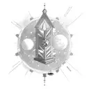 A celestial library floating in space filled with sci-fi books tattoo design idea