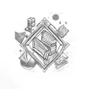 A celestial library floating in space filled with sci-fi books tattoo design idea