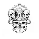 snake going through skull head with kings crown on top tattoo design idea