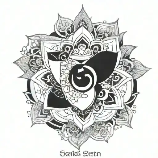 An intricate mandala design incorporating the 'Om' symbol and lotus flowers, representing the cycle of life and death tattoo design idea