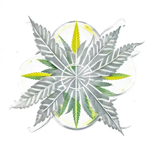 A roulette wheel made up of marijuana leaves and playing cards tattoo design idea