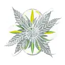 A roulette wheel made up of marijuana leaves and playing cards tattoo design idea