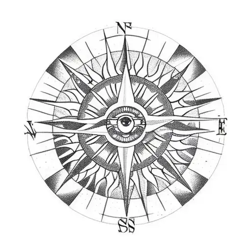 Compass, sun rising on east side of sorrow  tattoo design idea