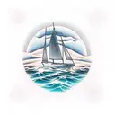 A traditional tattoo of a sailboat navigating through ocean waves under a setting sun tattoo design idea